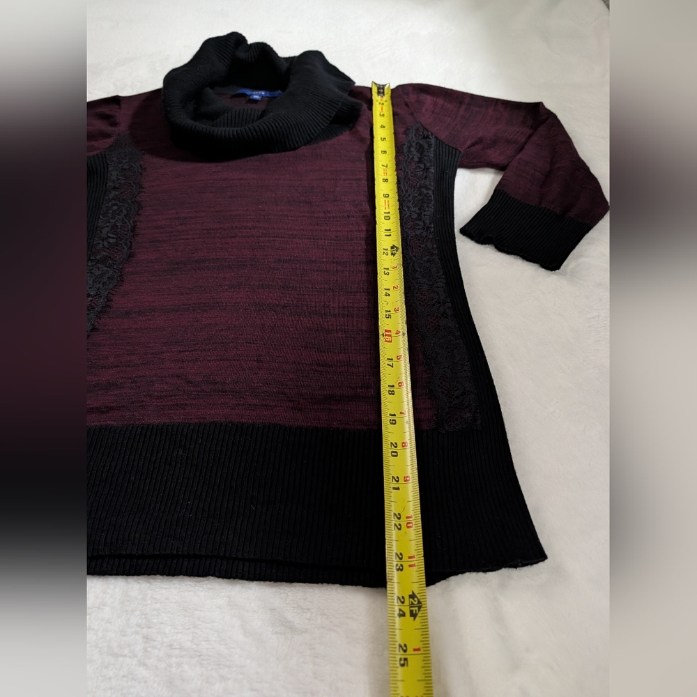 Apt 9 Sweater Lace Detail Cowl Neck Burgundy & Black Color Size Petite Medium - Picture 3 of 5